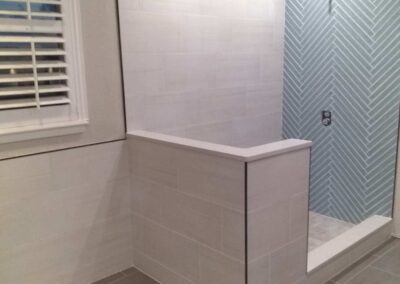 herringbone blue wall tile in shower gray floor tiles white wall tiles